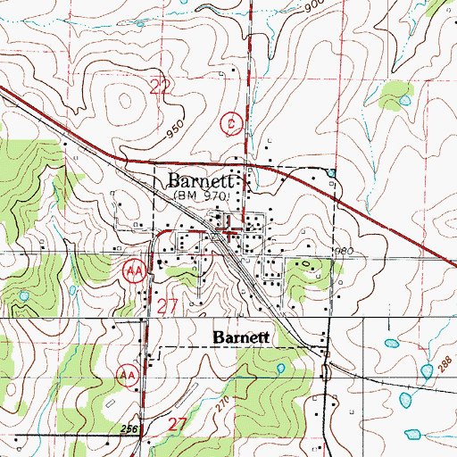 Topographic Map of Barnett Post Office, MO