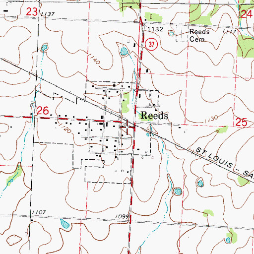 Topographic Map of Reeds Post Office, MO