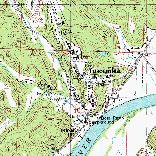 Topographic Map of Tuscumbia Post Office, MO