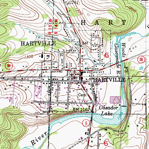 Topographic Map of Hartville Post Office, MO