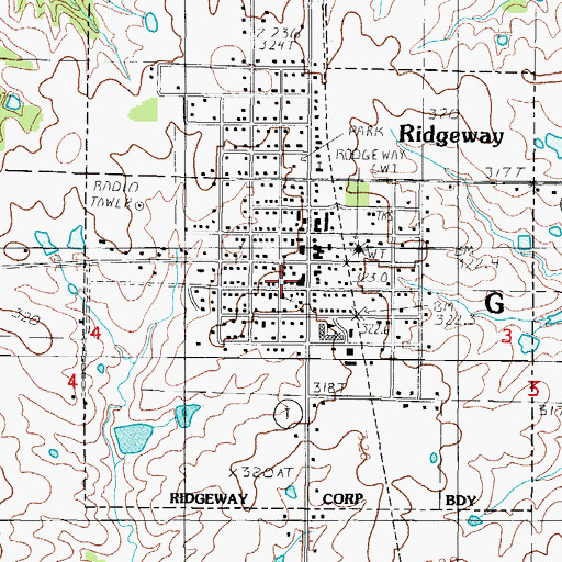 Topographic Map of Ridgeway Post Office, MO