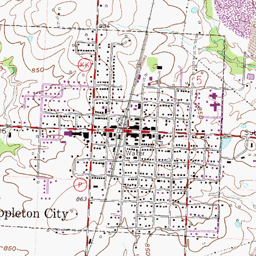 Topographic Map of Appleton City Post Office, MO