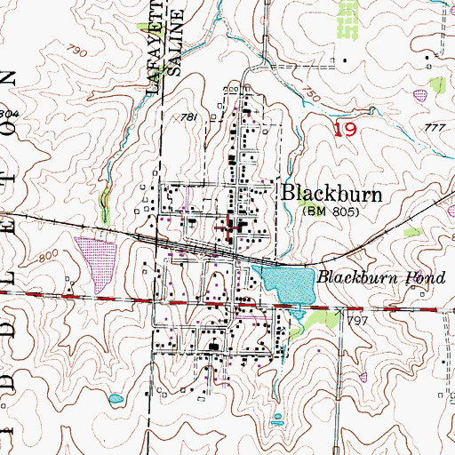 Topographic Map of Blackburn Post Office, MO