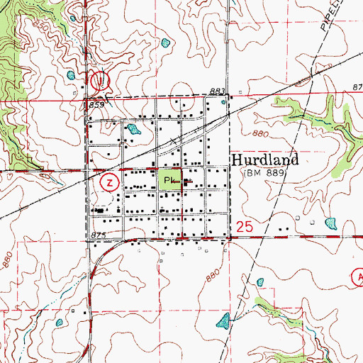 Topographic Map of Hurdland Post Office, MO