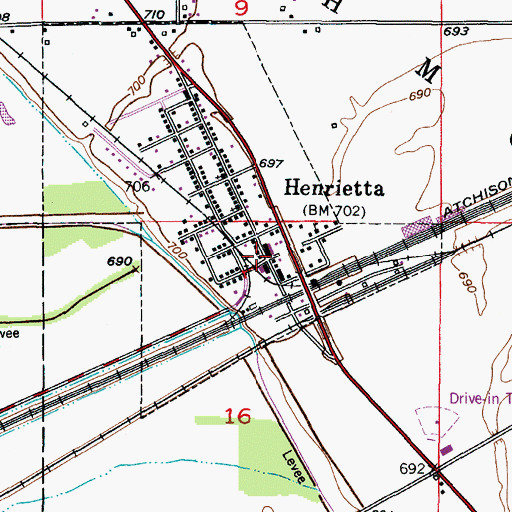 Topographic Map of Henrietta Post Office, MO