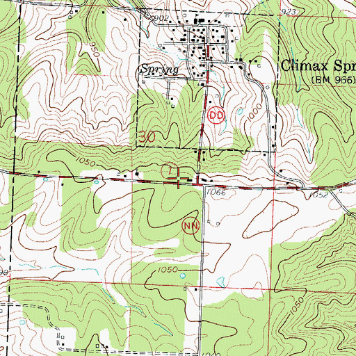 Topographic Map of Climax Springs Post Office, MO