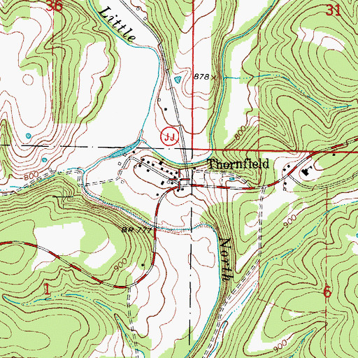 Topographic Map of Thornfield Post Office, MO