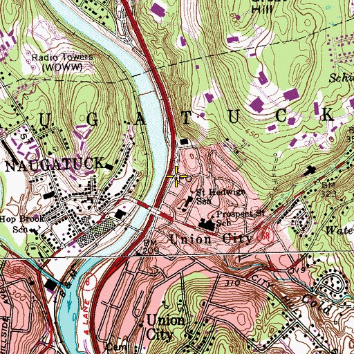 Topographic Map of Union City Post Office, CT