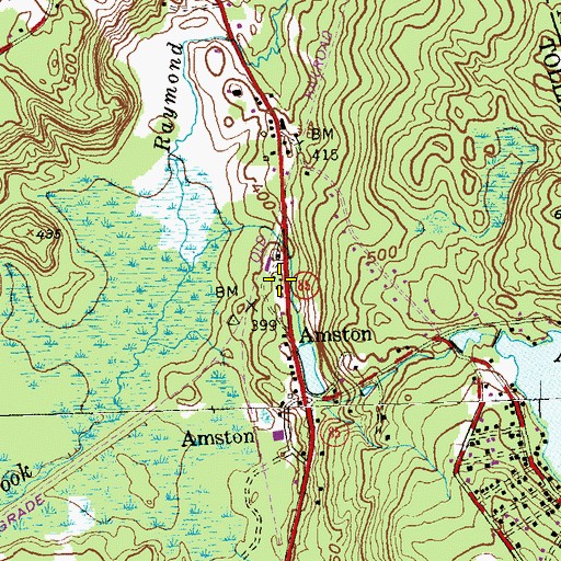 Topographic Map of Amston Post Office, CT