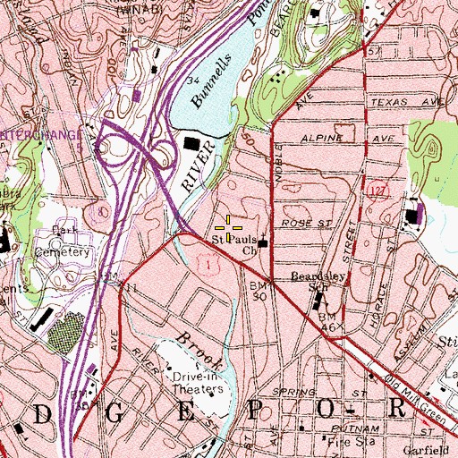 Topographic Map of Bayview Post Office, CT
