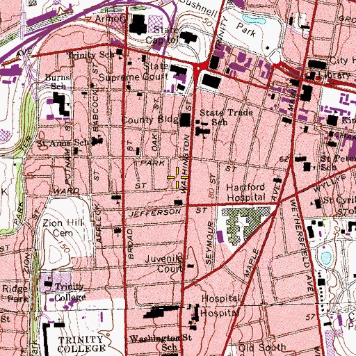 Topographic Map of Washington Street Post Office, CT