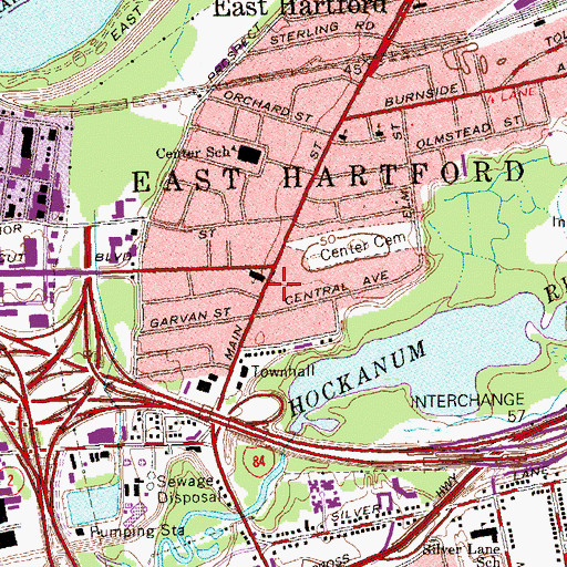 Topographic Map of East Hartford Post Office, CT