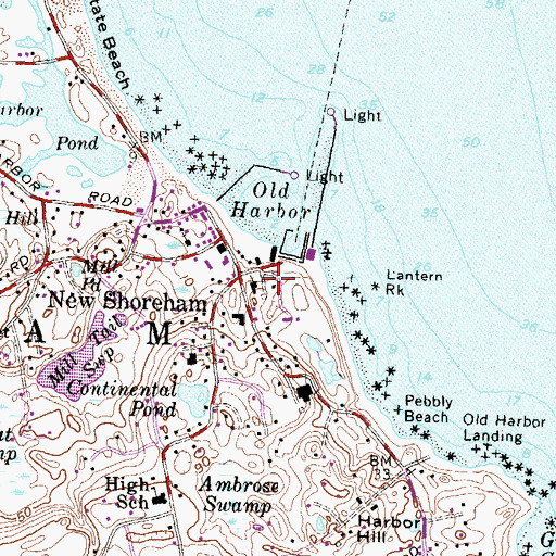 Topographic Map of Block Island Post Office, RI