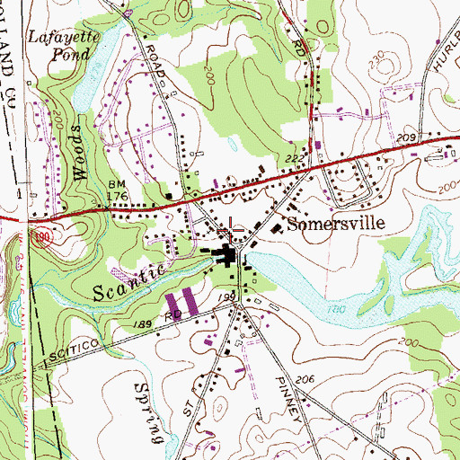 Topographic Map of Somersville Post Office, CT