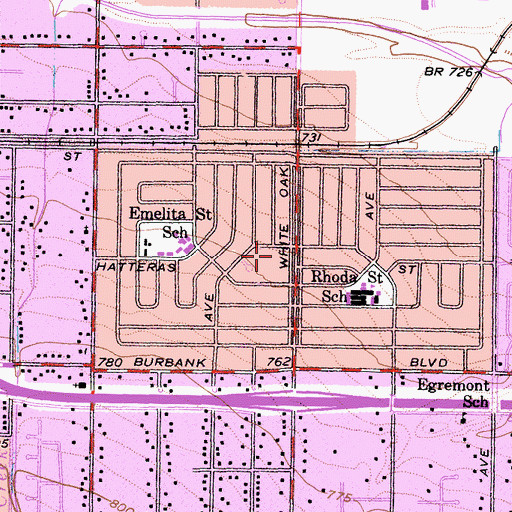 Topographic Map of Encino Post Office, CA