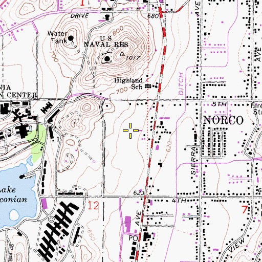 Topographic Map of Norco Post Office, CA