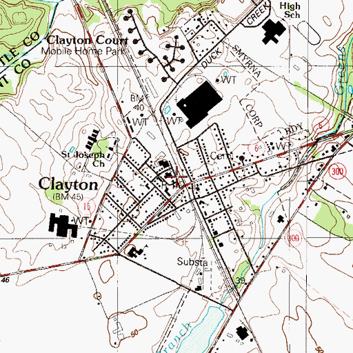 Topographic Map of Clayton Post Office, DE