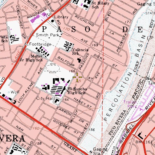 Topographic Map of Pico Rivera Post Office, CA