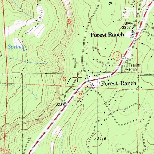 Topographic Map of Forest Ranch Post Office, CA