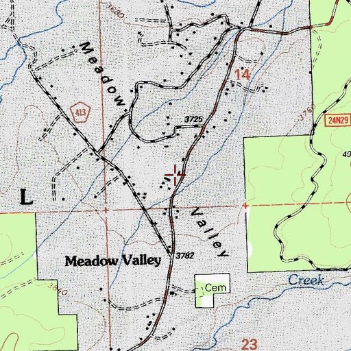 Topographic Map of Meadow Valley Post Office, CA