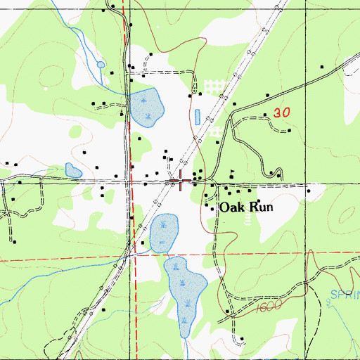 Topographic Map of Oak Run Post Office, CA