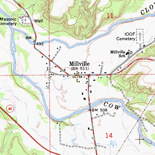Topographic Map of Millville Post Office, CA