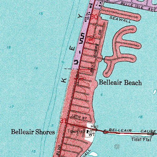 Topographic Map of Belleair Beach, FL