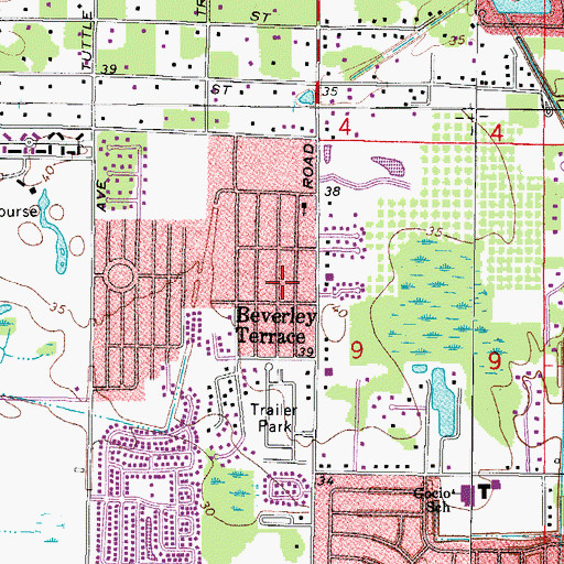 Topographic Map of Beverley Terrace, FL