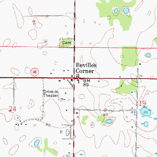Topographic Map of Bevilles Corner, FL