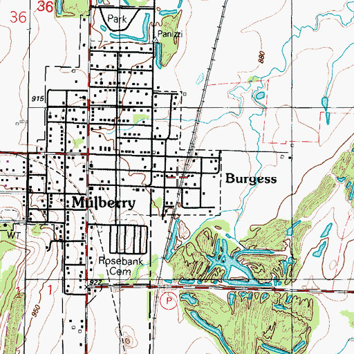 Topographic Map of Burgess Census Designated Place, MO