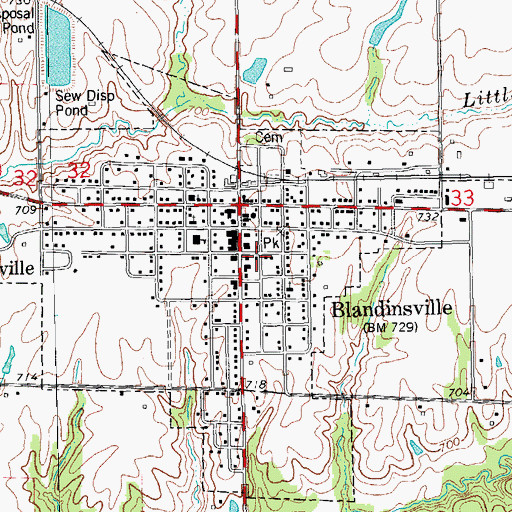 Topographic Map of Blandinsville Post Office, IL