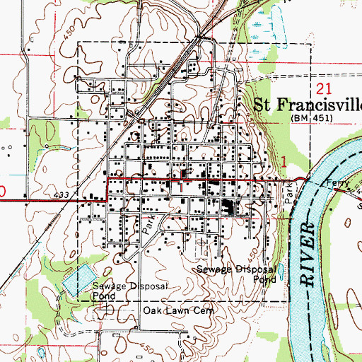 Topographic Map of Saint Francisville Post Office, IL