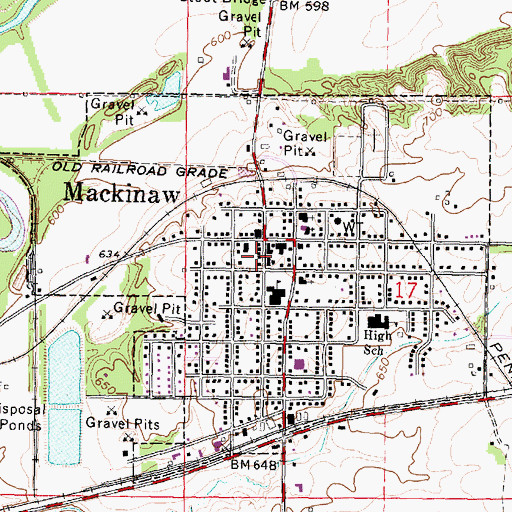 Topographic Map of Mackinaw Post Office, IL