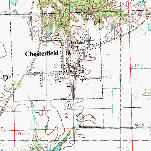 Topographic Map of Chesterfield Post Office, IL