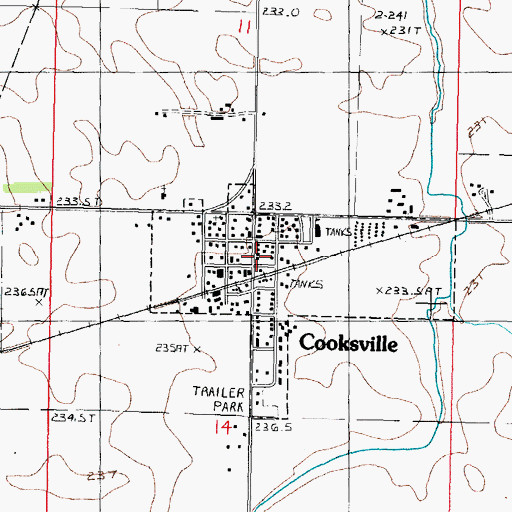 Topographic Map of Cooksville Post Office, IL