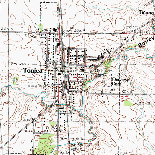 Topographic Map of Tonica Post Office, IL