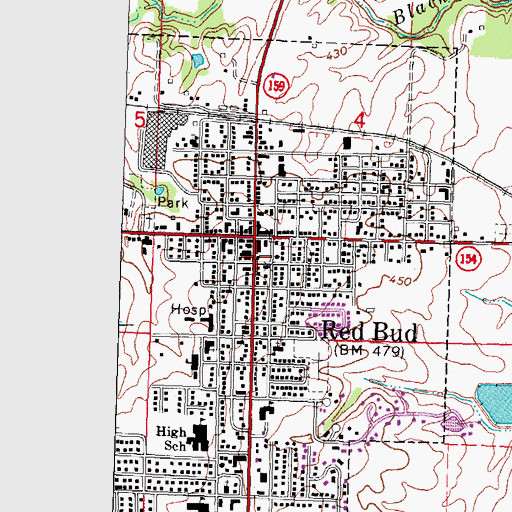 Topographic Map of Red Bud Post Office, IL