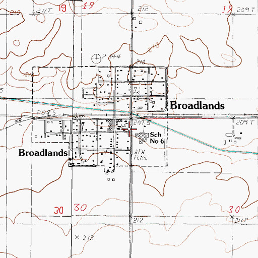 Topographic Map of Broadlands Post Office, IL