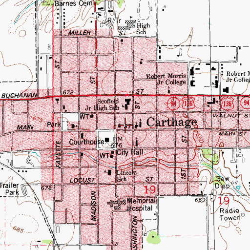 Topographic Map of Carthage Post Office, IL