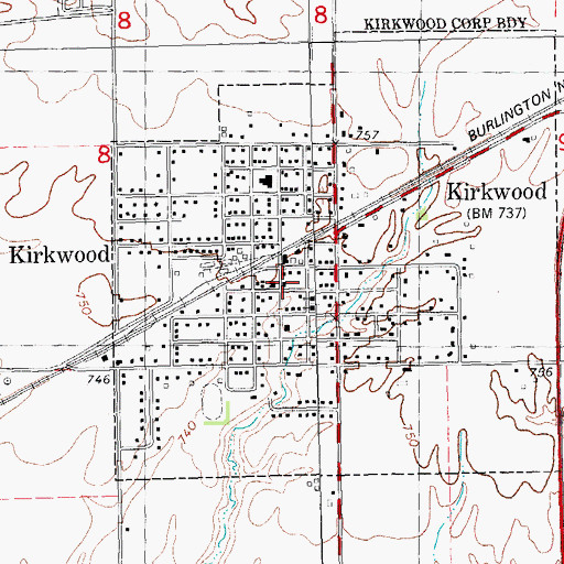 Topographic Map of Kirkwood Post Office, IL