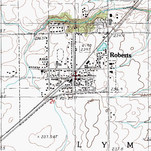 Topographic Map of Roberts Post Office, IL