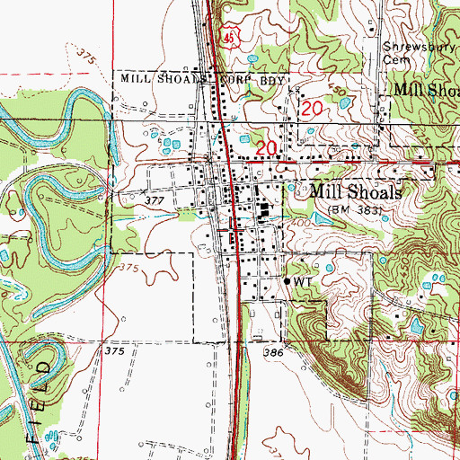 Topographic Map of Mill Shoals Post Office, IL
