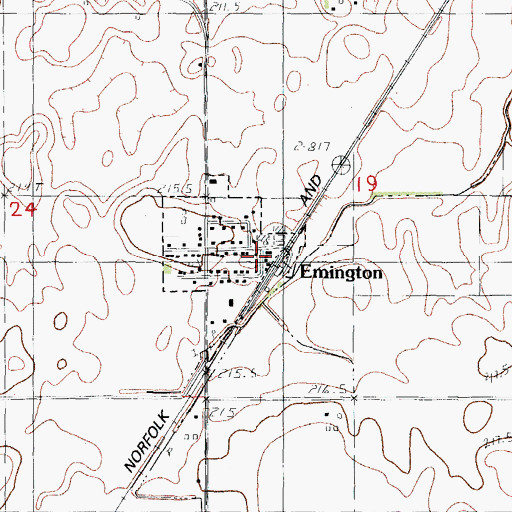 Topographic Map of Emington Post Office, IL