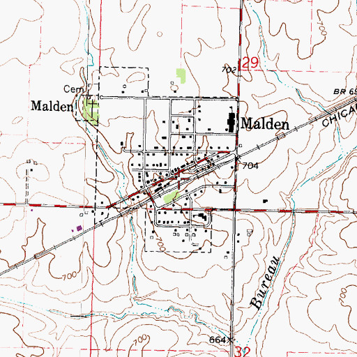 Topographic Map of Malden Post Office, IL