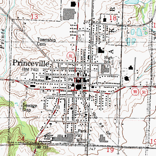 Topographic Map of Princeville Post Office, IL