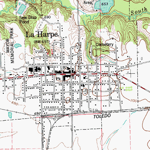 Topographic Map of La Harpe Post Office, IL