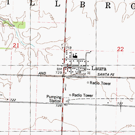 Topographic Map of Laura Post Office, IL