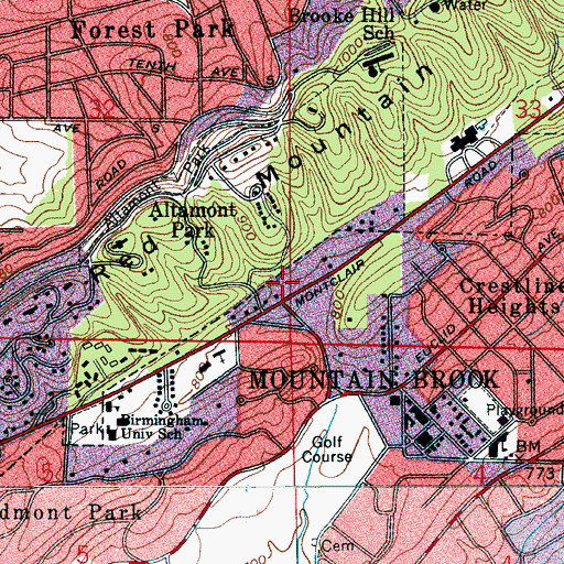 Topographic Map of Crestline Heights Post Office, AL