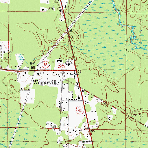 Topographic Map of Wagarville Post Office, AL