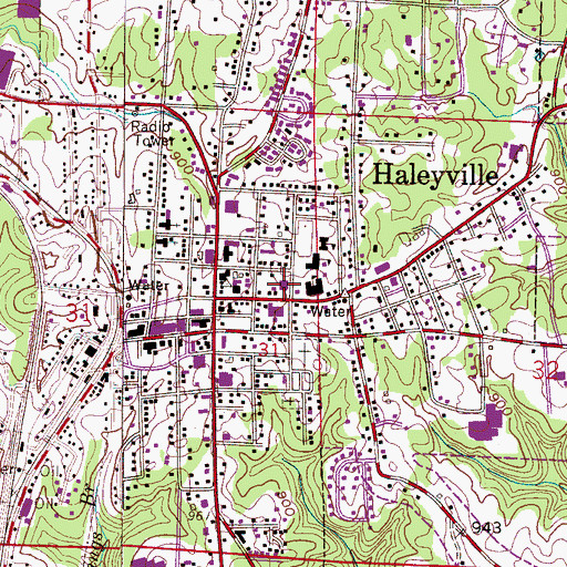 Topographic Map of Haleyville Post Office, AL